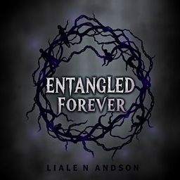 An eerie book cover design featuring an abstract representation of entanglement with dark, twisted vines or chains intertwining and spiraling across the cover