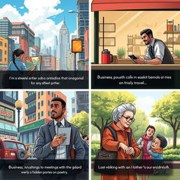 A series of vignettes capturing the lives of diverse characters in a bustling city