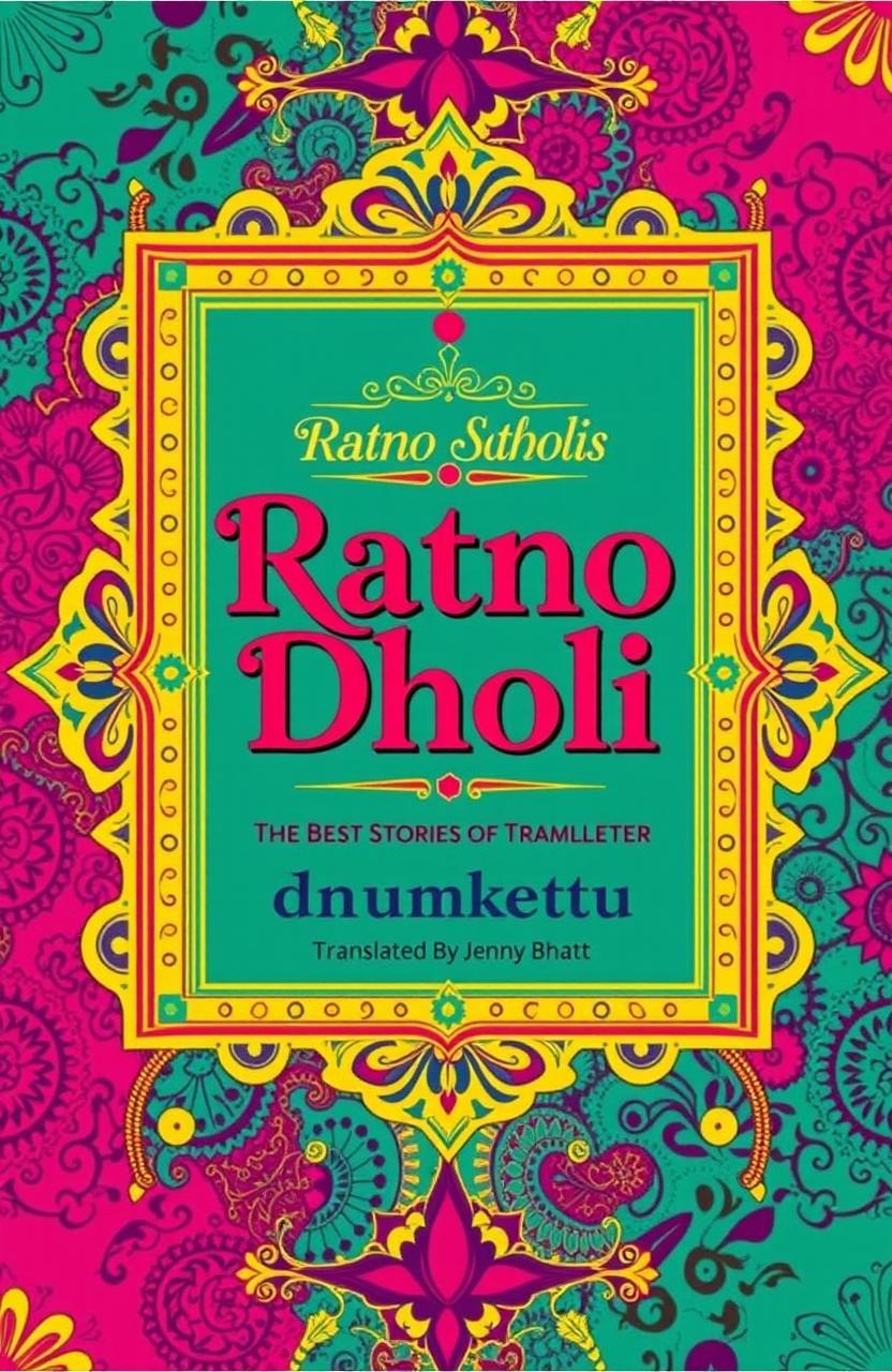 A vibrant and sophisticated book cover for 'Ratno Dholi, The Best Stories of Dhumketu, Translated by Jenny Bhatt'