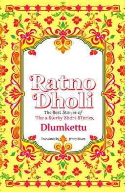 A vibrant and sophisticated book cover for 'Ratno Dholi, The Best Stories of Dhumketu, Translated by Jenny Bhatt'