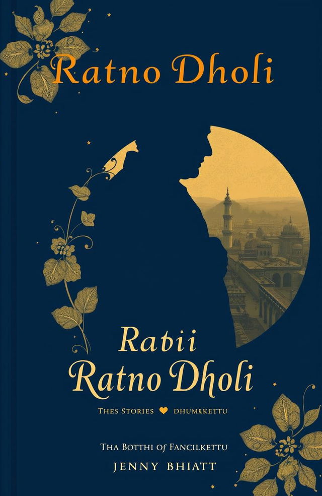 A sophisticated book cover design for 'Ratno Dholi: The Best Stories of Dhumketu, Translated by Jenny Bhatt'