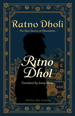 A sophisticated book cover design for 'Ratno Dholi: The Best Stories of Dhumketu, Translated by Jenny Bhatt'