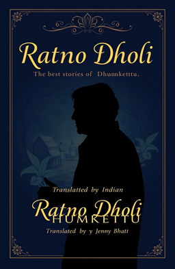 A sophisticated book cover design for 'Ratno Dholi: The Best Stories of Dhumketu, Translated by Jenny Bhatt'