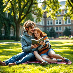 A charming and heartwarming scene of two college lovers on a university campus