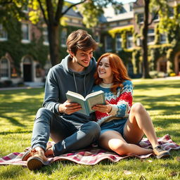 A charming and heartwarming scene of two college lovers on a university campus