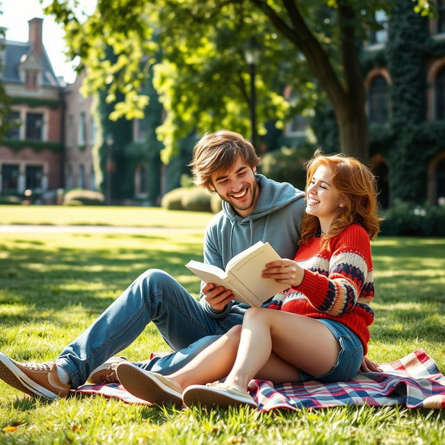 A charming and heartwarming scene of two college lovers on a university campus