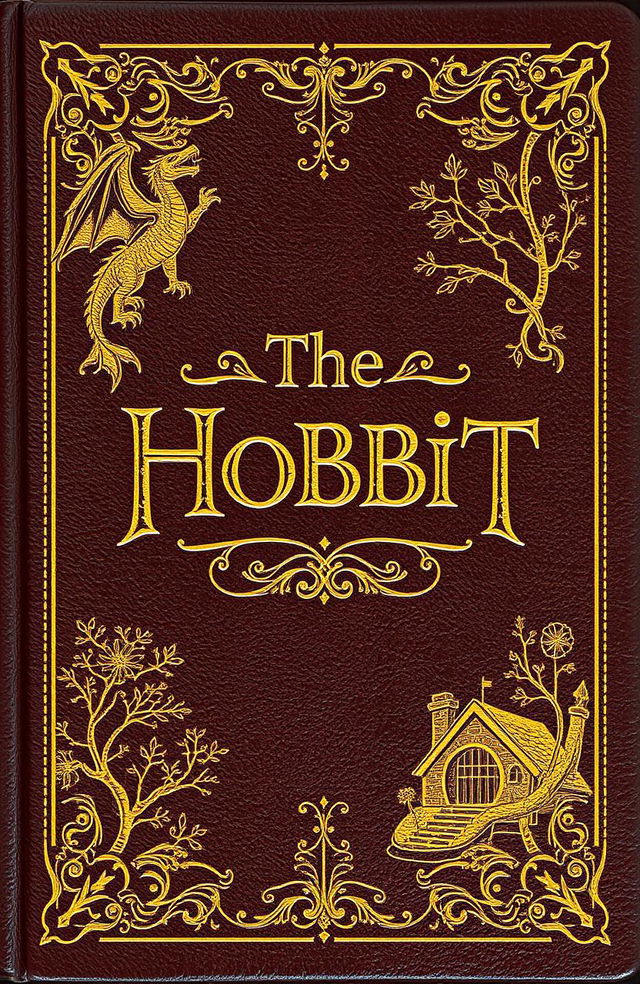 A beautifully designed book cover for 'The Hobbit' featuring an old-style aesthetic