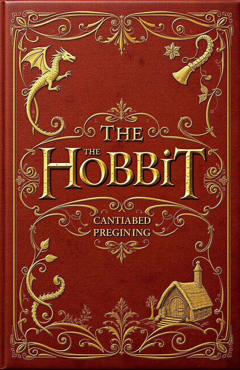 A beautifully designed book cover for 'The Hobbit' featuring an old-style aesthetic