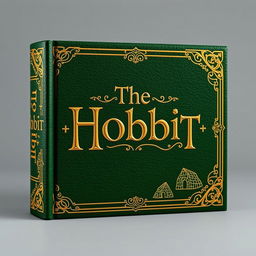 An artistic representation of a book spine for 'The Hobbit', designed in an old-fashioned style