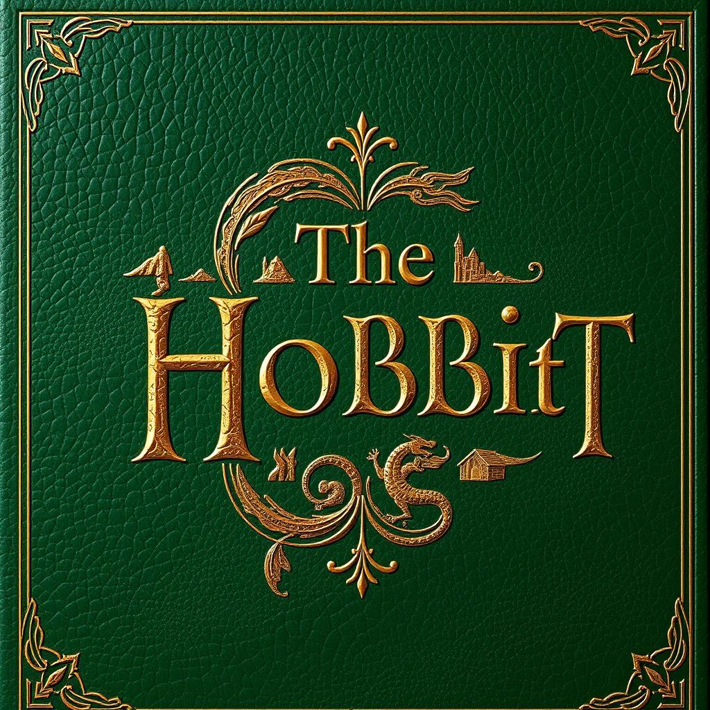 An artistic representation of a book spine for 'The Hobbit', designed in an old-fashioned style