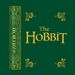 A beautifully designed spine for a hard cover edition of 'The Hobbit', featuring intricate illustrations inspired by J