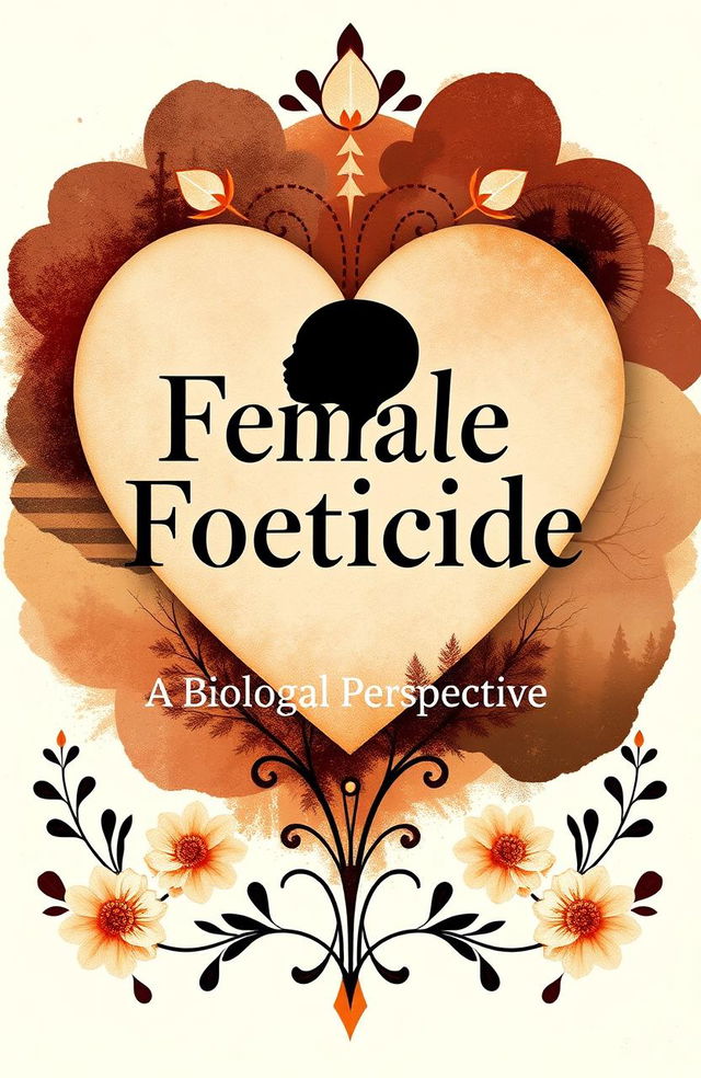 A visually striking cover page for a school biology project on female foeticide, featuring a thoughtful and artistic representation of the theme