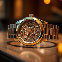 A stunning automatic mechanical watch featuring a solid stainless steel case and a luxurious solid 18 karat gold bezel