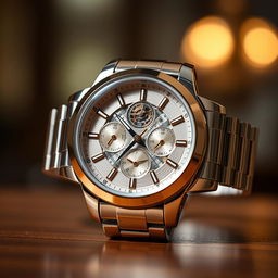 A stunning automatic mechanical watch featuring a solid stainless steel case and a luxurious solid 18 karat gold bezel