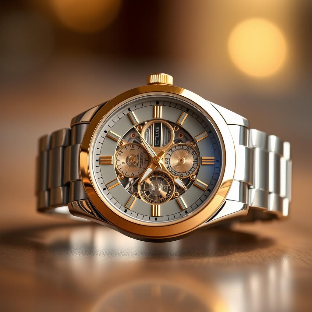 A stunning automatic mechanical watch featuring a solid stainless steel case and a luxurious solid 18 karat gold bezel