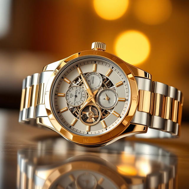 A stunning automatic mechanical watch featuring a solid stainless steel case and a luxurious solid 18 karat gold bezel