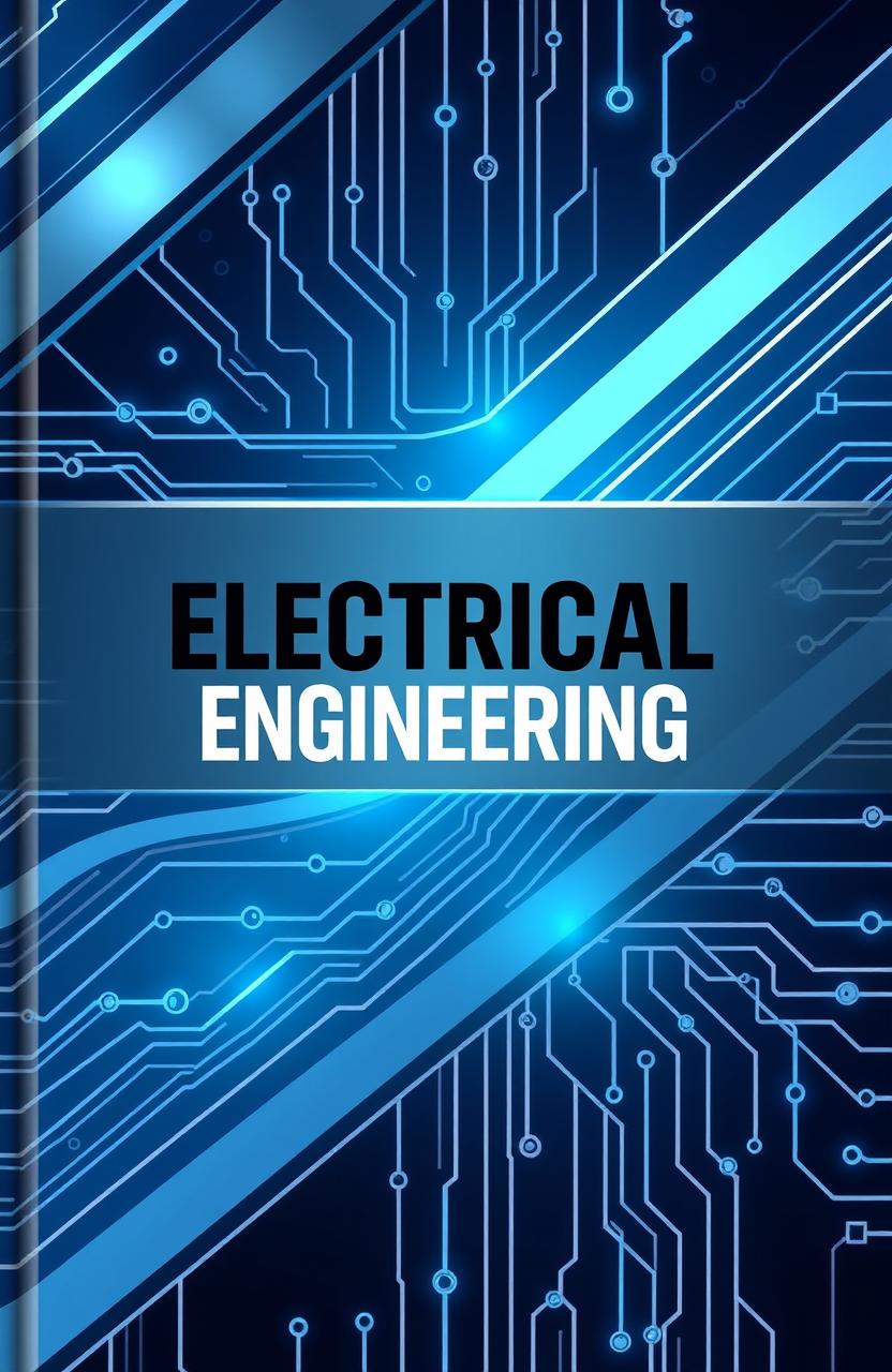 A modern and sleek book cover design for an electrical engineering base company, featuring dynamic lines and circuit designs in the background