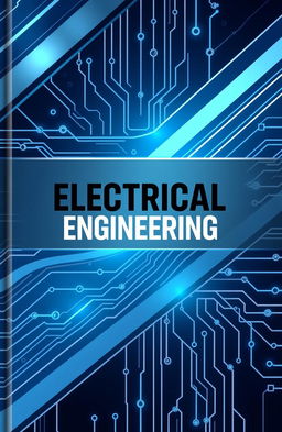 A modern and sleek book cover design for an electrical engineering base company, featuring dynamic lines and circuit designs in the background