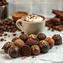 A rich, decadent scene featuring a variety of luxurious chocolates