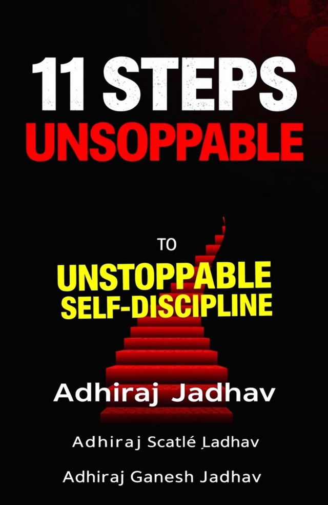 A motivational book cover for '11 Steps to Unstoppable Self-Discipline' by Adhiraj Jadhav, featuring a bold and inspiring design