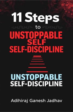 A motivational book cover for '11 Steps to Unstoppable Self-Discipline' by Adhiraj Jadhav, featuring a bold and inspiring design