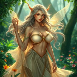 A beautiful earth spirit with large breasts, exuding charm and grace