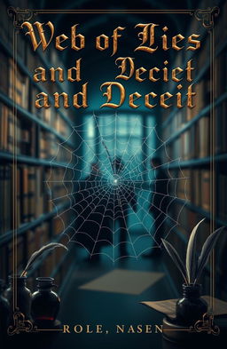 A captivating book cover design for a fictional novel titled 'Web of Lies and Deceit'