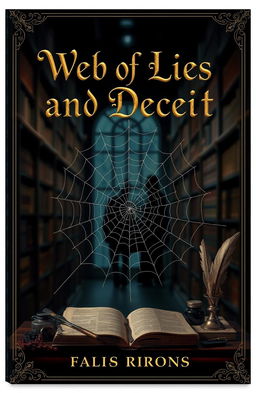 A captivating book cover design for a fictional novel titled 'Web of Lies and Deceit'