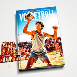 A captivating book cover depicting an intense volleyball match where a male player is in the action of serving the ball