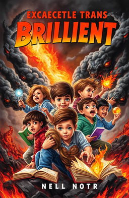 A dynamic book cover featuring a group of exceptionally brilliant children, showcasing diversity in gender and ethnicity