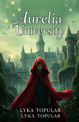 A magical school with a lush green campus, filled with enchanting elements like floating lights and whimsical flora