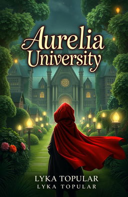 A magical school with a lush green campus, filled with enchanting elements like floating lights and whimsical flora