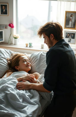 A poignant moment between two terminally ill lovers who met at a hospital, showcasing their deep emotional connection