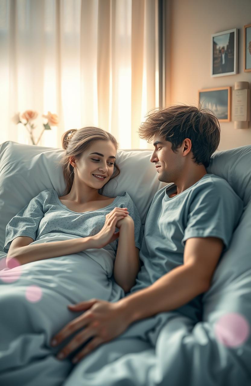 A poignant moment between two terminally ill lovers who met at a hospital, showcasing their deep emotional connection