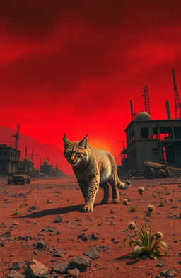 A lonely lynx journeying through a desolate radioactive wasteland, amidst nuclear fallout