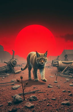 A lonely lynx journeying through a desolate radioactive wasteland, amidst nuclear fallout