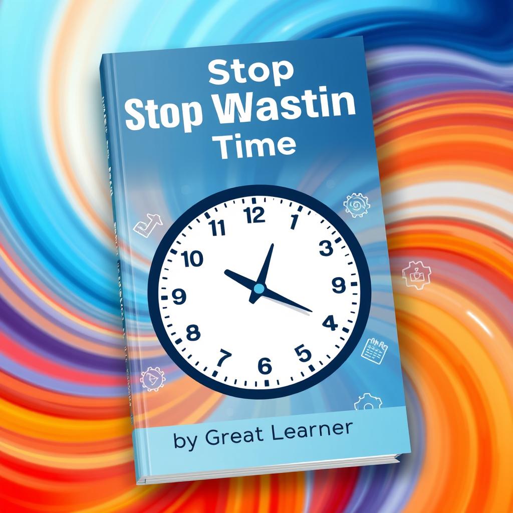 An engaging and modern book cover design for 'Stop Wasting Time' by Great Learner