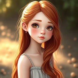 A realistic full-body portrait of a petite, slender, pale redhead with a cute freckled face