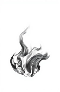 A striking black and white representation of a flame, vividly contrasting against a pure white background