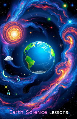 A stunning illustration of a galaxy with Earth positioned in the center, showcasing its vibrant blue oceans and green continents