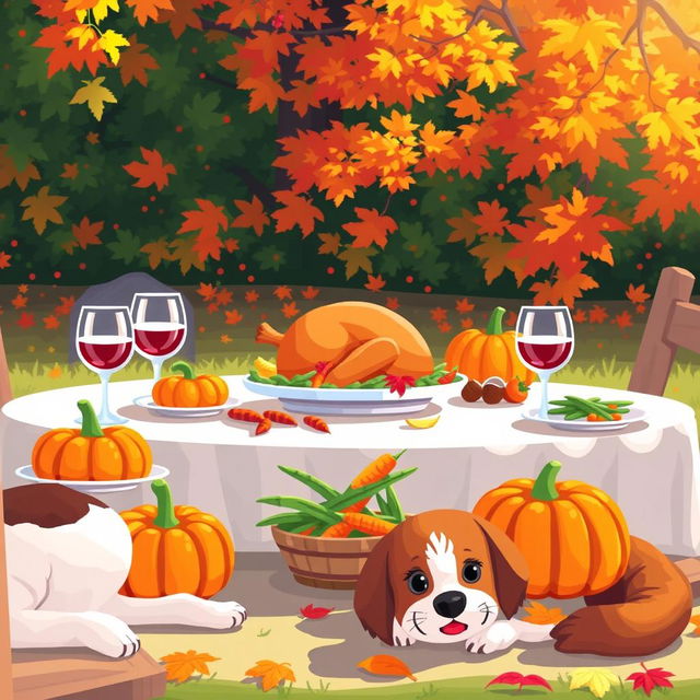 A cute pixel art style scene depicting an outdoor Thanksgiving gathering