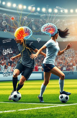 A visual representation exploring the connection between brain psychology and athletic performance in male and female soccer players