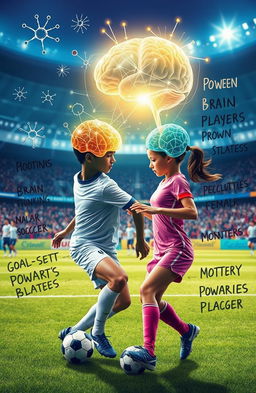 A visual representation exploring the connection between brain psychology and athletic performance in male and female soccer players