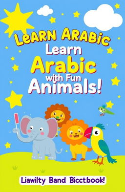 A colorful and engaging book cover for a children's Arabic language learning book for beginners