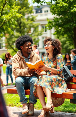 A heartwarming scene depicting two university students from different backgrounds forming an unexpected friendship