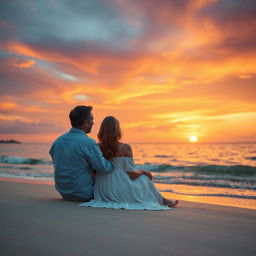 A man and woman sitting together on a peaceful beach, reflecting on their long journey through life