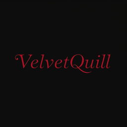 The name 'VelvetQuill' is elegantly displayed in a rich dark red color against a deep black background