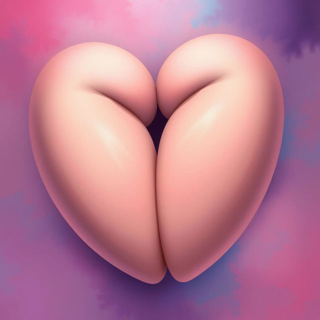 A surreal art piece featuring two sets of voluptuous breasts gently touching together in a playful manner