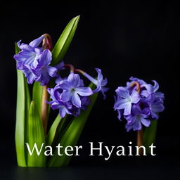 A stunning book cover design featuring vibrant water hyacinth flowers that stand out against a rich, dark background