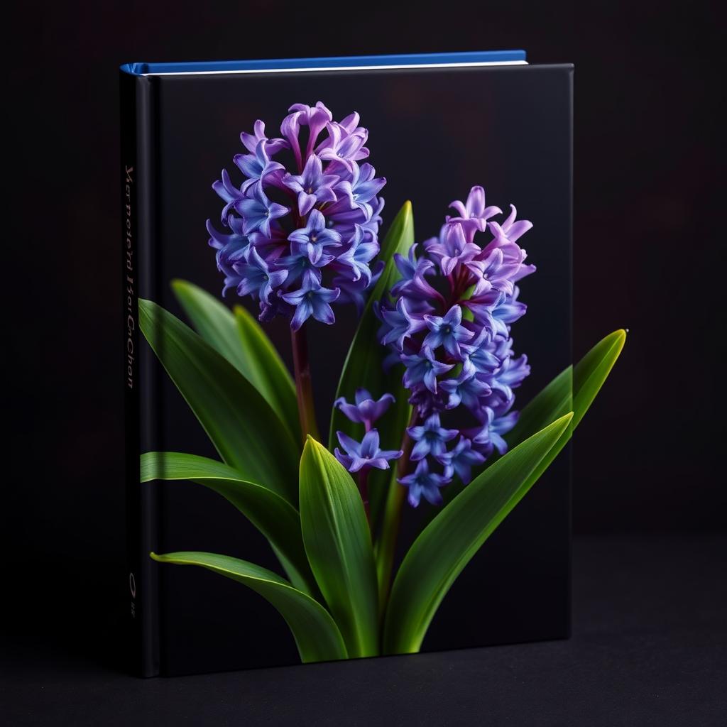 A stunning book cover design featuring vibrant water hyacinth flowers that stand out against a rich, dark background